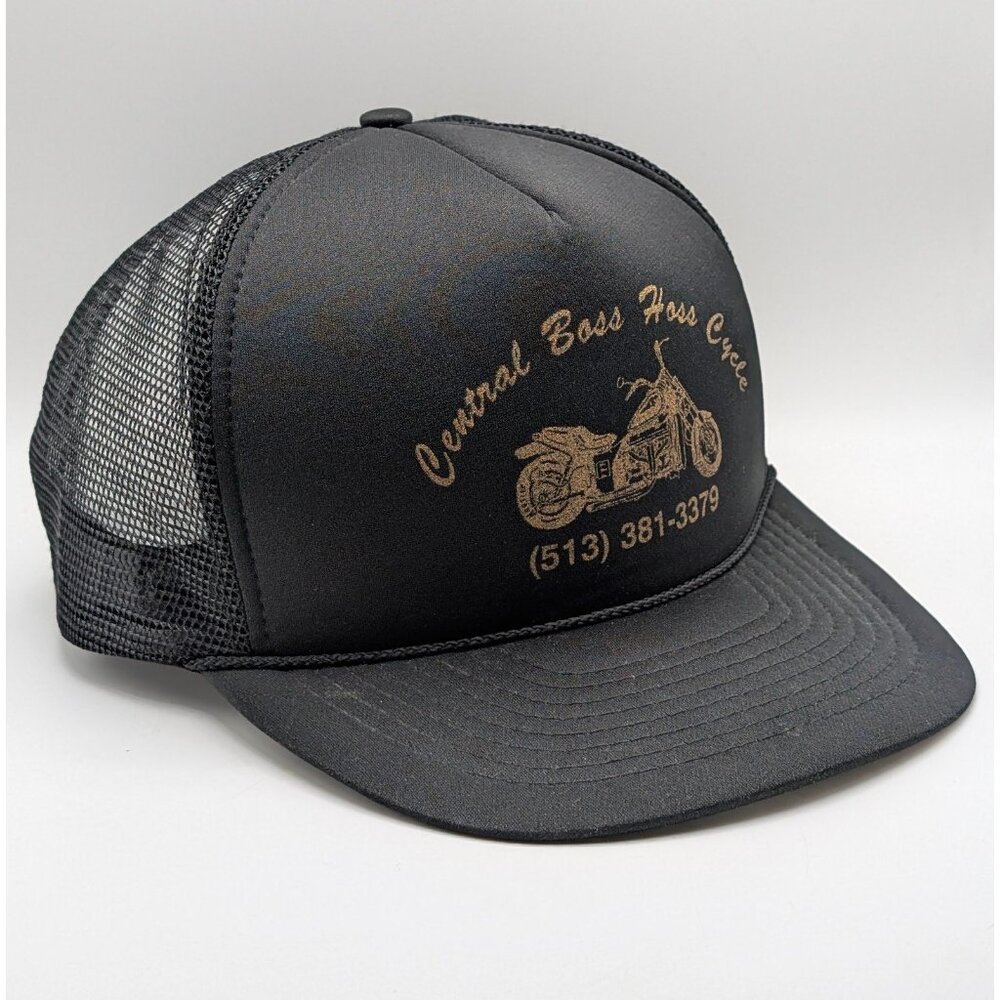 Vintage Central Boss Hoss Cycle Mesh Trucker Hat Snapback Cap Black Motorcycles